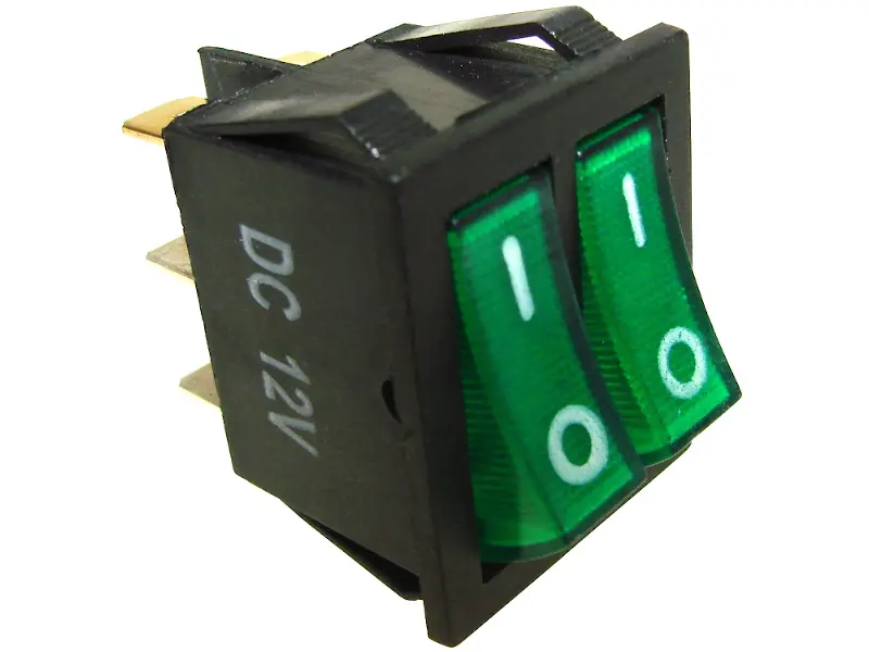 Przełącznik 12V dwuklawiszowy podświetlany zielony