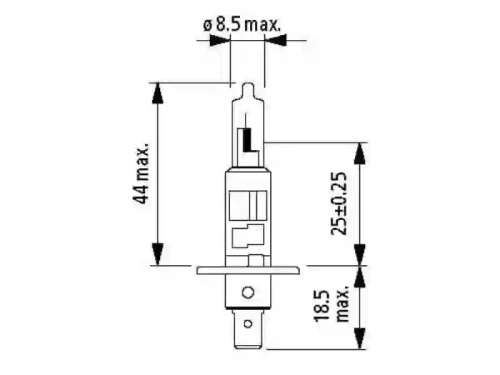 Żarówka reflektorowa 24V H1 70W Narva 48702 wymiary