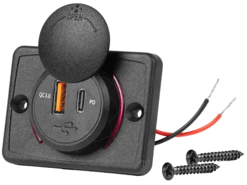 Ładowarka samochodowa USB-C i USB QC 3.0 wodoodporna