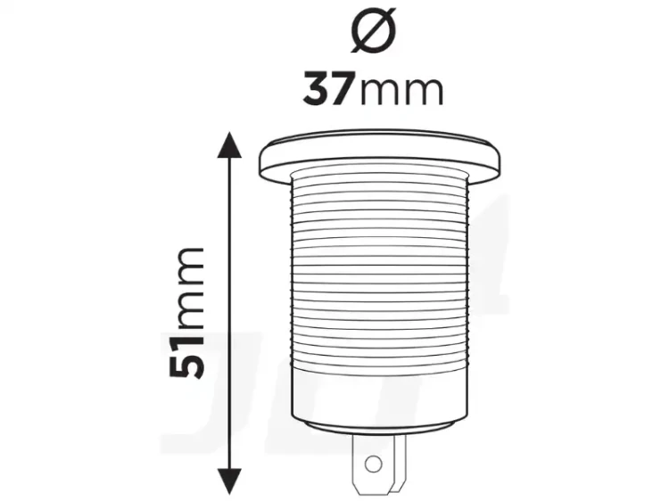 Gniazdo zapalniczki hermetyczne podświetlane, niebieskie - wymiary