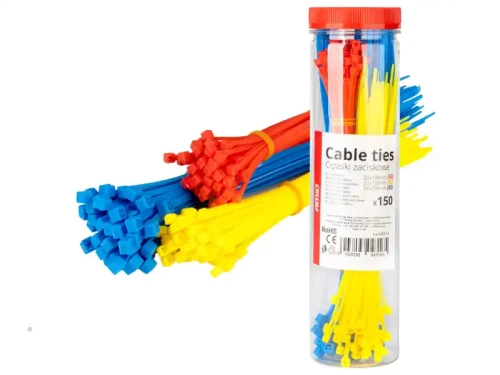 Opaski zaciskowe plastikowe - kolorowe - zestaw 150 sztuk