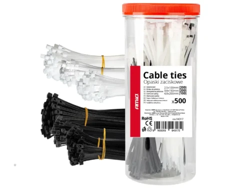 Opaski zaciskowe plastikowe - kolorowe - zestaw 500 sztuk