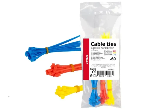 Opaski zaciskowe plastikowe - kolorowe - zestaw 60 sztuk