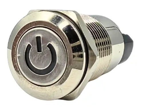 Przycisk wandaloodporny "POWER", bistabilny 12V 2A, zielony