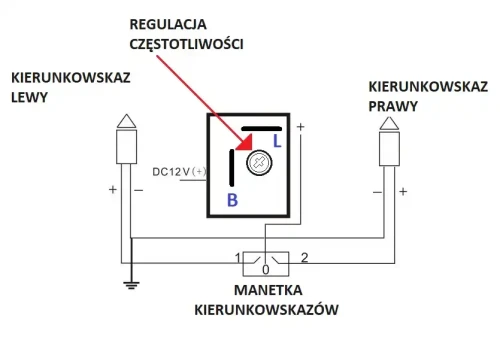 Uniwersalny przerywacz kierunkowskazów 12V 2-pin z regulacją częstotliwości - schemat