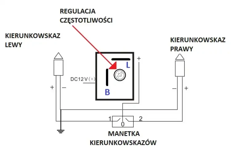 Uniwersalny przerywacz kierunkowskazów 12V 2-pin z regulacją częstotliwości - schemat