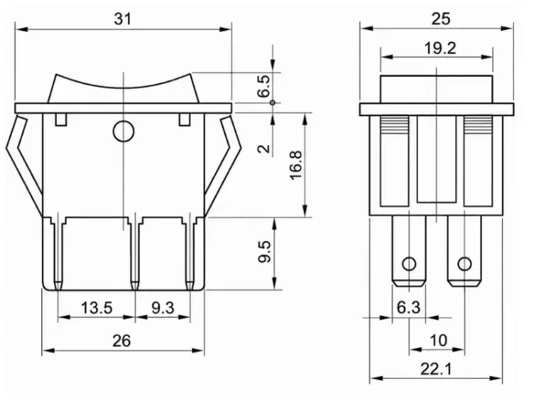 Przełącznik prędkości szybko/wolno (High/Low Speed) do pojazdów akumulatorowych – 6-PIN - schemat