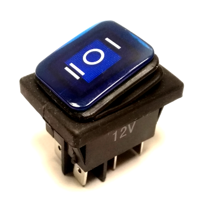 Przełącznik 12V 20A niebieski hermetyczny 3 pozycyjny