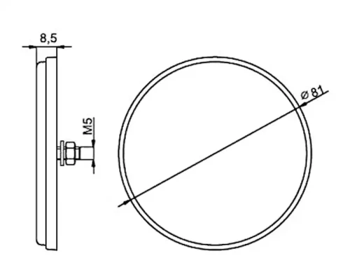Odblask pomarańczowy na bok okrągły montowany na śrubę wymiary