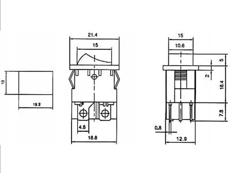 Przełącznik 12V 20A podświetlany 2-pozycyjny 2-torowy czerwony wymiary
