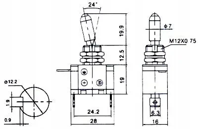Przełącznik TOP-GUN 12V podświetlany czerwony wymiary