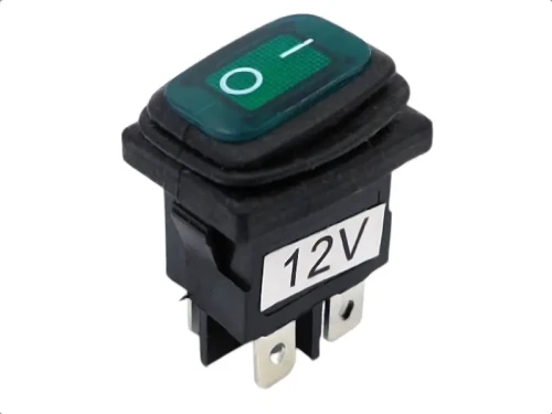 Przełącznik hermetyczny 12V 20A zielony 2-tory 2-pozycyjny