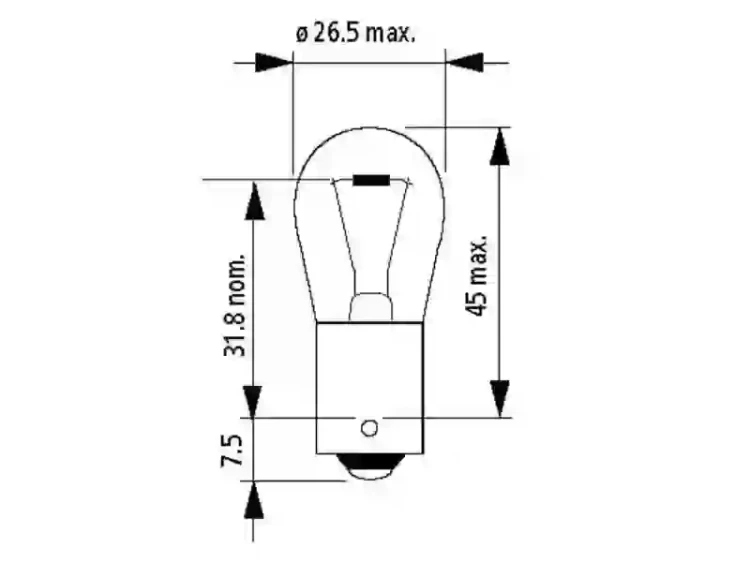 Żarówka do ciężarówki 24V P21W 17643 wymiary