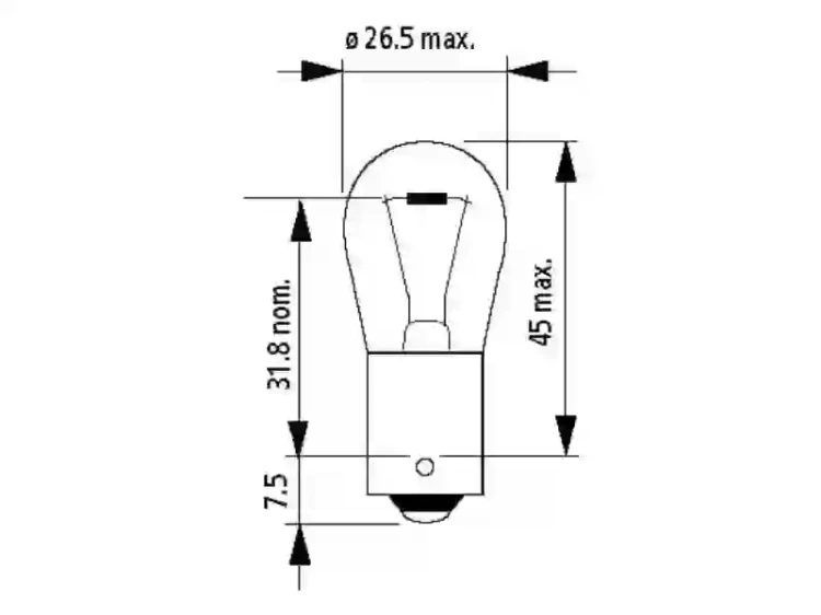 Pomarańczowa żarówka 24V PY21W Narva wymiary