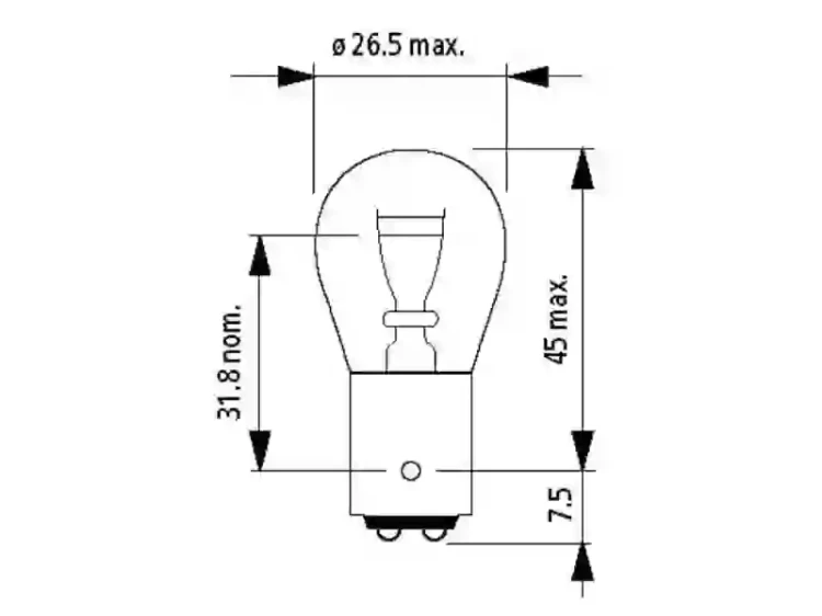 Żarówka dwuwłóknowa pozycja stop 24V 21/5W Narva 17925 wymiary