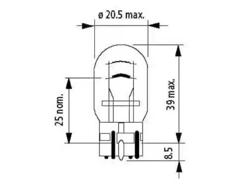 Żarówka dwuwłóknowa całoszklana 21/5W Narva 17919 wymiary