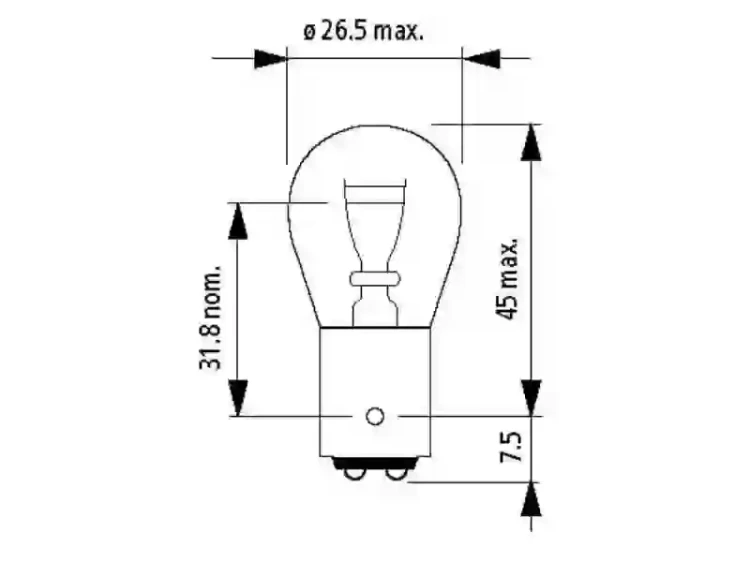Wymiary żarówki dwuwłóknowej 12V 21/5W