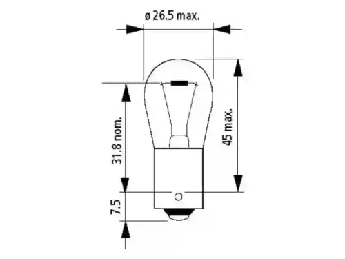 Wymiary pomarańczowej żarówki kierunkowskazu PY21W
