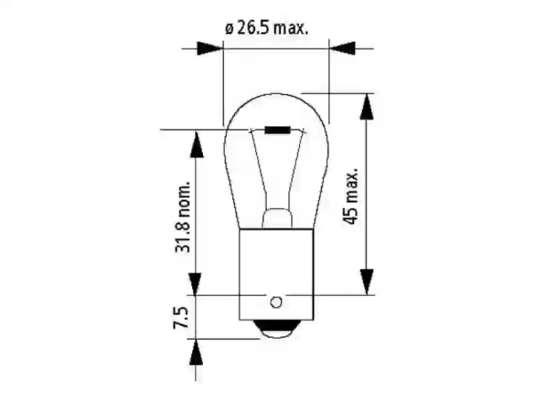 Wymiary żarówki samochodowej jednowłóknowej 12V P21W