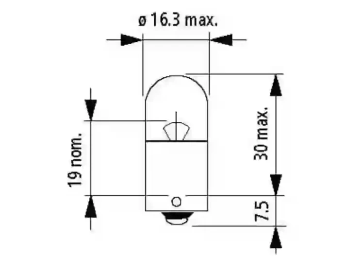 Wymiary żarówki R10W BA15s Narva