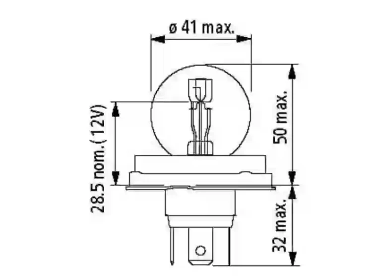 Żarówka samochodowa 12V R2 Narva wymiary