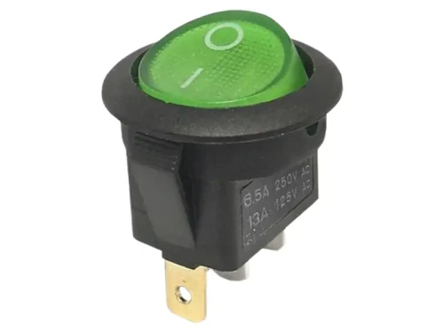 Przełącznik podświetlany 250V 6,5A okrągły zielony