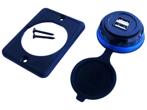 Ładowarka USB samochodowa montażowa niebieska_1