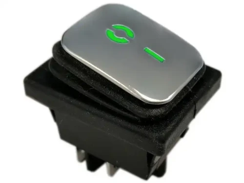 Przełącznik 12V 20A podświetlany zielony srebrny klawisz