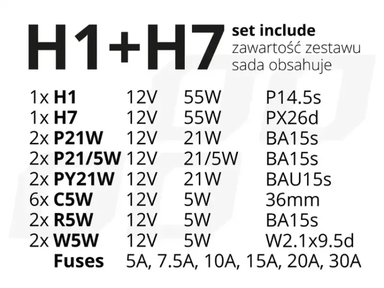 Zestaw żarówek samochodowych H4 i H1 oraz bezpieczniki - 3