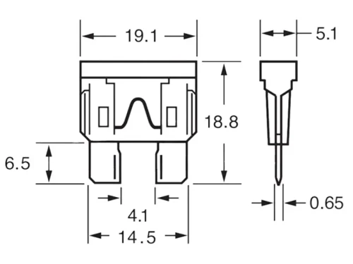 Wymiary bezpiecznika samochodowego UNI 7,5A 1szt.