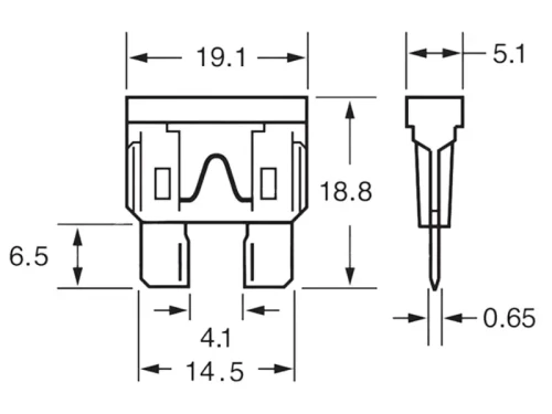 Wymiary bezpiecznika samochodowego UNI 30A 1szt.