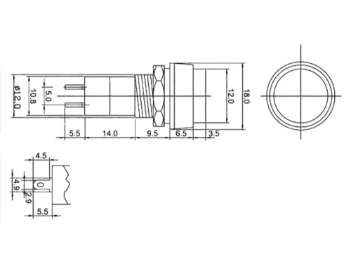 Przełącznik okrągły monostabilny, chwilowy 2 biegunowy duży wymiary