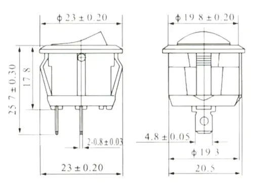 Przełącznik okrągły ON-OFF 2-pozycyjny biały wymiary