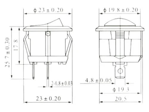 Przełącznik okrągły ON-OFF 2-pozycyjny czerwony wymiary