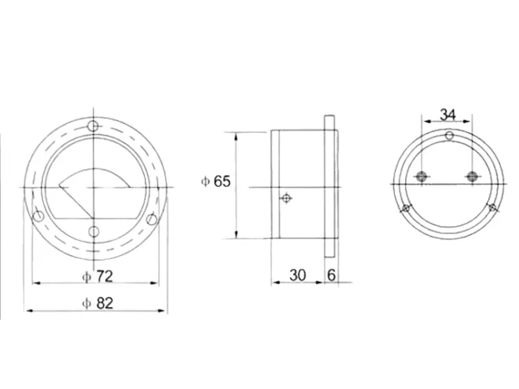 Woltomierz samochodowy okrągły 12V i 24V - wymiary
