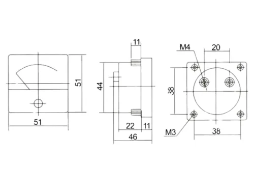 Woltomierz panelowy 12V i 24V - wymiary