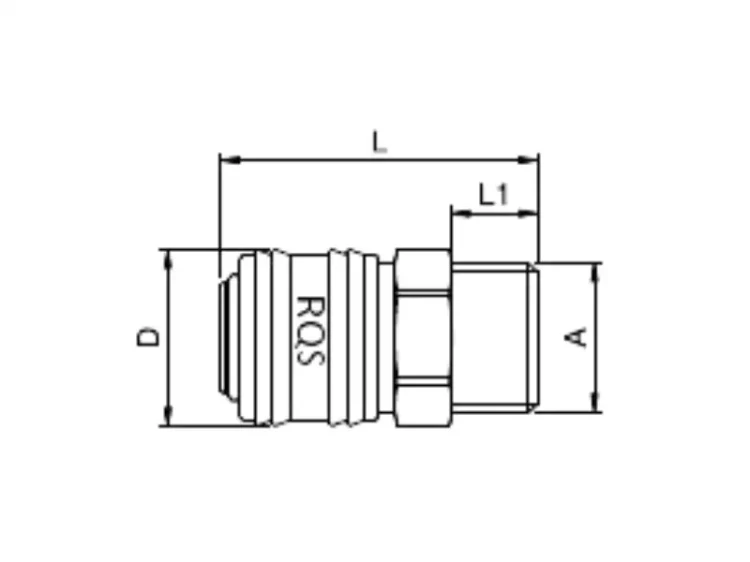 Szybkozłącze pneumatyczne żeńskie gniazdo 1/4 gwint zewnętrzny typ 26 wymiary