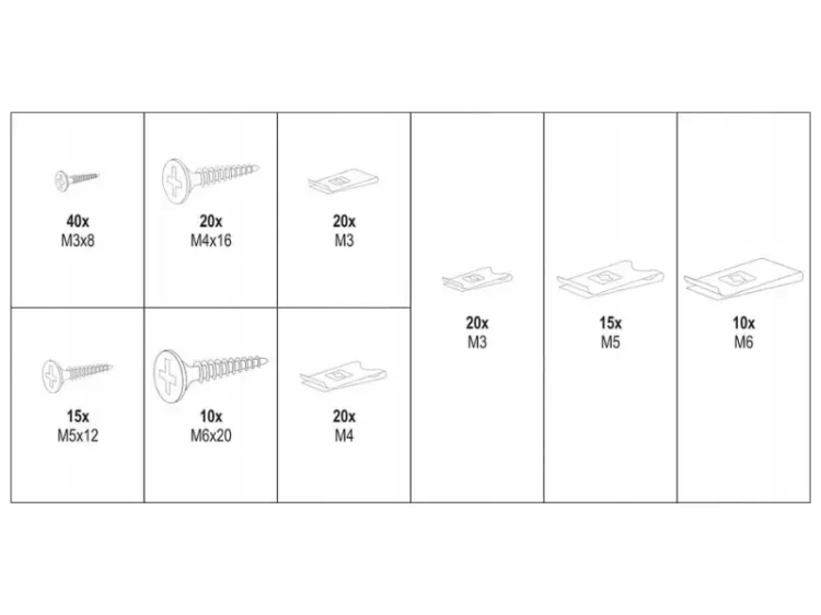 Zestaw wkrętów i podkładek z gwintem do samochodu YATO specyfikacja produktu