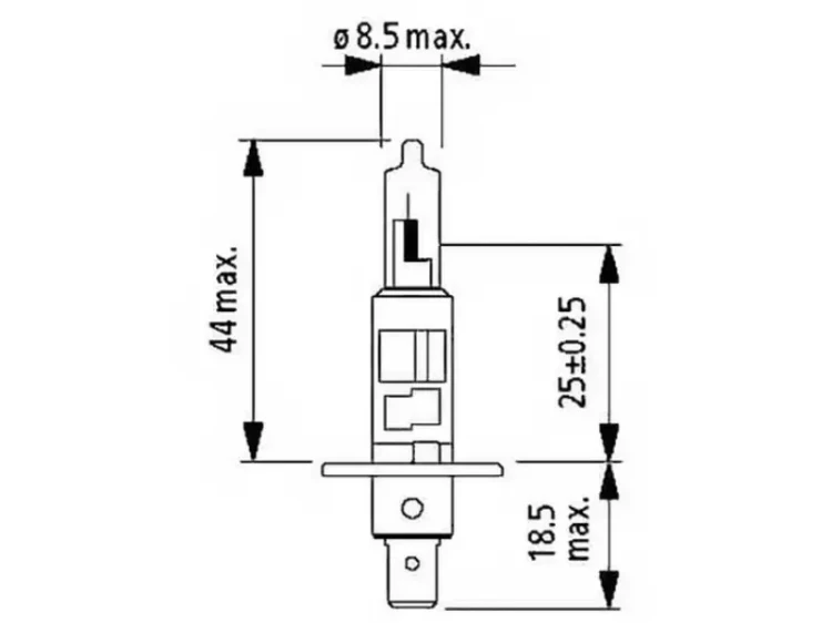 Żarówka samochodowa H1 12V 55W Narva wymiary