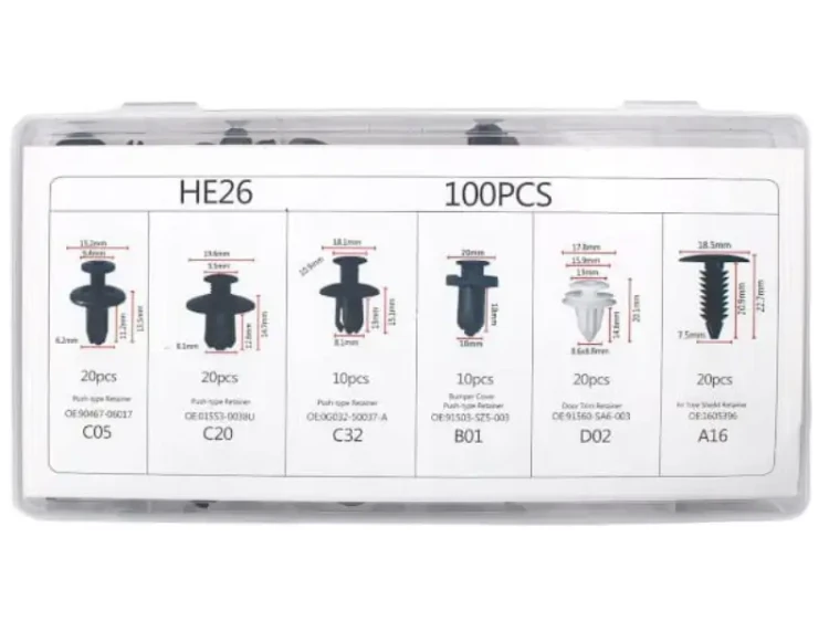 Spinki samochodowe 100 sztuk - zestaw specyfikacja ilościowa