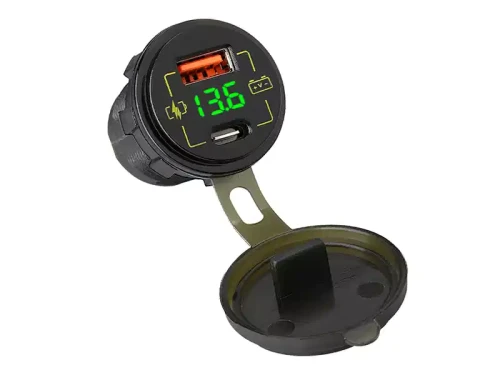 Ładowarka samochodowa USB i USB-C z woltomierzem