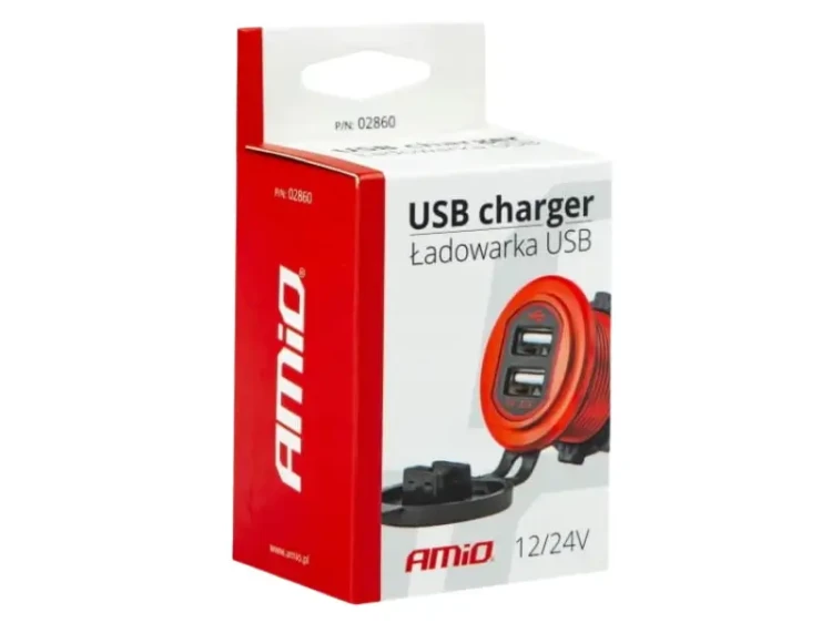 Gniazdo USB do samochodu 12V/24V czerwone aluminiowe_5