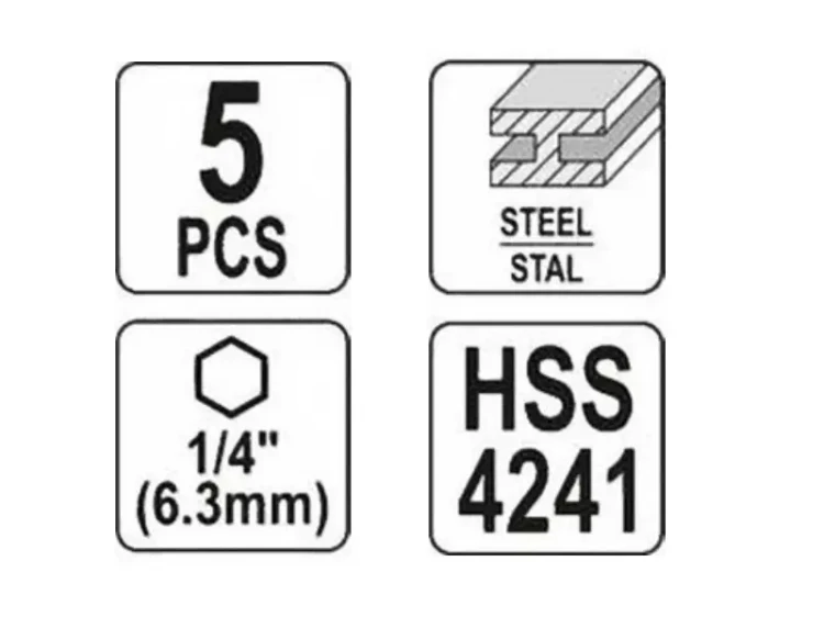 Wykrętaki do zerwanych śrub YT-06035 zestaw 5 szt. YATO specyfikacja
